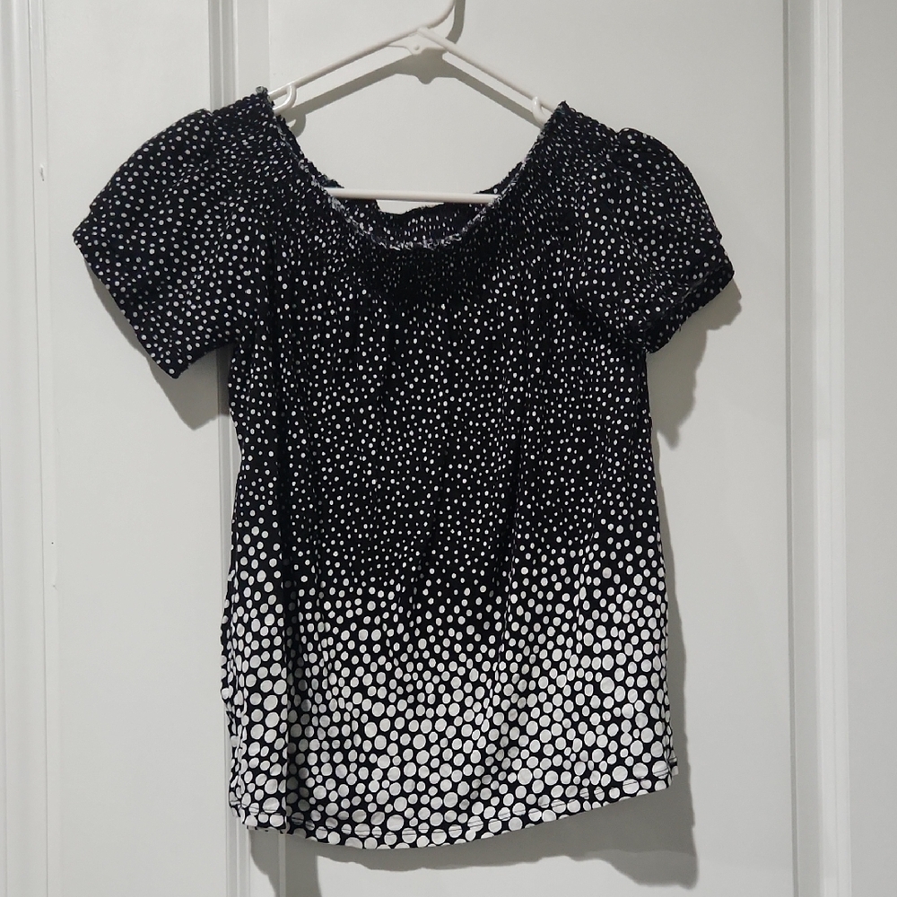 Cato Black and White Smocked Fitted Blouse NWT